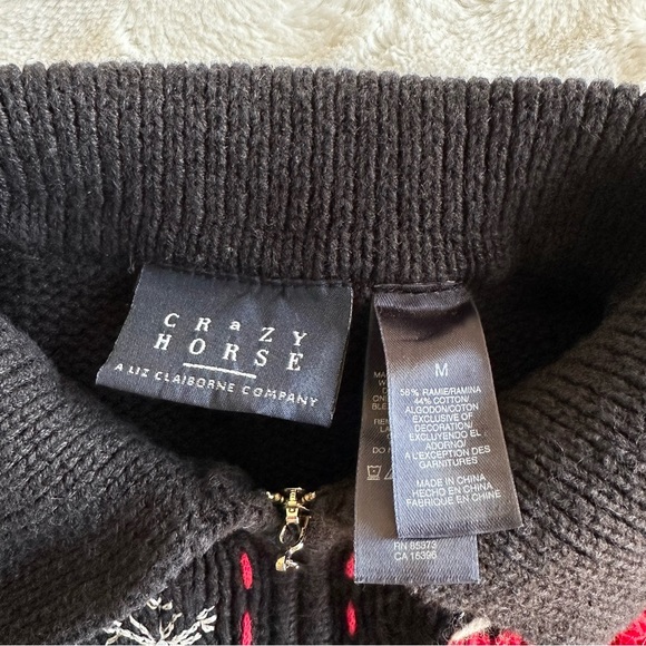 Vintage Christmas Holiday Sweater Womens Medium Black Tree Reindeer Snowflake - Picture 9 of 11